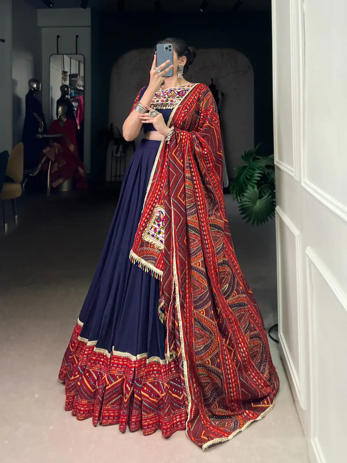 LNB 1661 Navy Blue Pure Rayon Mirror Work & Gamthi Work Lehenga Choli in . Affordable Price ₹4199. Delivery 4-6 Working Days. Shop now. | Embroidered Lehenga, Bollywood Lehenga, Creative Lehenga, Designer Lehenga, Lehenga, Party Wear Lehenga