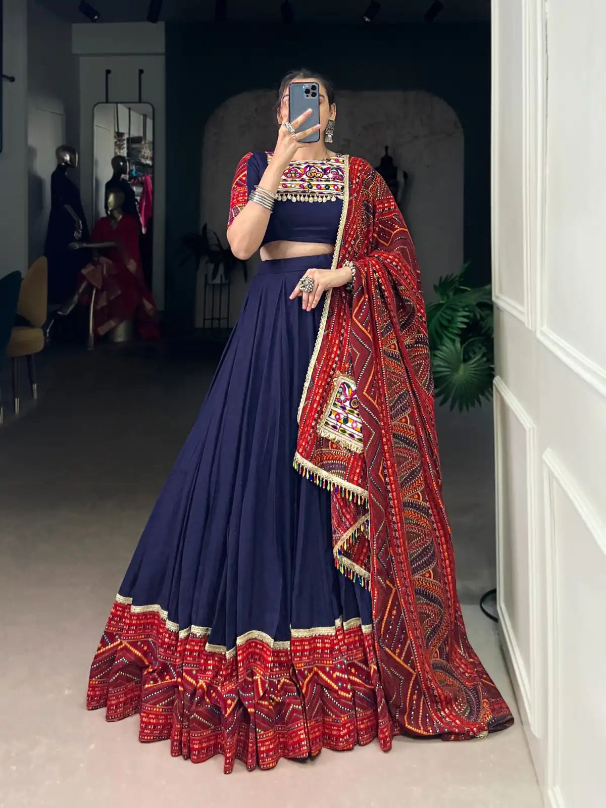 LNB 1661 Navy Blue Pure Rayon Mirror Work & Gamthi Work Lehenga Choli in . Affordable Price ₹4199. Delivery 4-6 Working Days. Shop now. | Embroidered Lehenga, Bollywood Lehenga, Creative Lehenga, Designer Lehenga, Lehenga, Party Wear Lehenga