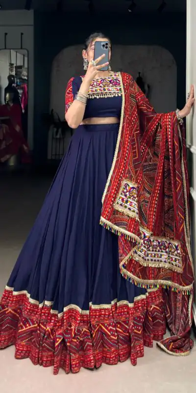 LNB 1661 Navy Blue Pure Rayon Mirror Work & Gamthi Work Lehenga Choli in . Affordable Price ₹4199. Delivery 4-6 Working Days. Shop now. | Embroidered Lehenga, Bollywood Lehenga, Creative Lehenga, Designer Lehenga, Lehenga, Party Wear Lehenga