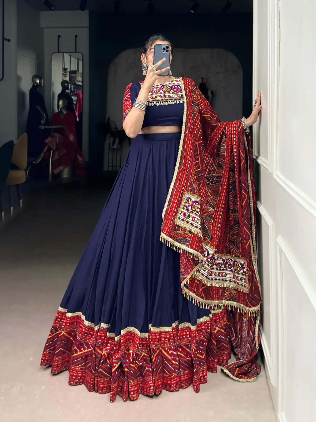 LNB 1661 Navy Blue Pure Rayon Mirror Work & Gamthi Work Lehenga Choli in . Affordable Price ₹4199. Delivery 4-6 Working Days. Shop now. | Embroidered Lehenga, Bollywood Lehenga, Creative Lehenga, Designer Lehenga, Lehenga, Party Wear Lehenga
