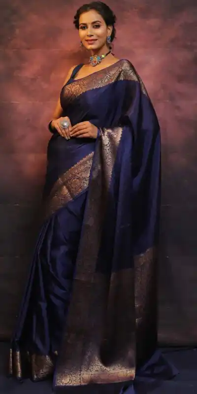 KP 6009 Navy Blue Soft Lichi Silk With Lace Border & Lace Work. Now Saree at just ₹1349. Delivery 4-6 Working Days. Shop now. | Bollywood Sarees, Creative Sarees, Designer Sarees, Embroidered Sarees, Ethnic Saree, Modern Digital sarees, Party Wear Sarees, Sarees