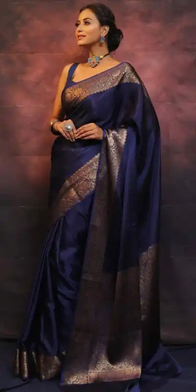 KP 6009 Navy Blue Soft Lichi Silk With Lace Border & Lace Work. Now Saree at just ₹1349. Delivery 4-6 Working Days. Shop now. | Bollywood Sarees, Creative Sarees, Designer Sarees, Embroidered Sarees, Ethnic Saree, Modern Digital sarees, Party Wear Sarees, Sarees
