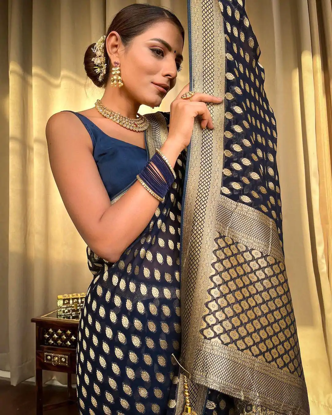 KP 5083 Navy Blue Soft Lichi Silk Perfect for Wedding, Party, Family Gatherings, Sangeet, Diwali Cloth. Saree. Get it for ₹1399. Delivery 4-6 Working Days. | Bollywood Sarees, Creative Sarees, Designer Sarees, Embroidered Sarees, Ethnic Saree, Modern Digital sarees, Party Wear Sarees, Sarees