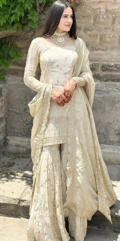 SRK 5172 Off White Chinnon Silk With Heavy Embroidery Sequence Work And Full Sleeve Salwar Suit Wedding, Party, Festive, Events, 4-6 Working Days At 2049 | Jump Suits, Tops & Bottoms, Track Suits, Trendy Wear, Casual Suits, Creative suits, Designer Suits, Palazzo Suits, Party Wear Suits, Patiala Suits, Salwar suit, Straight Suits