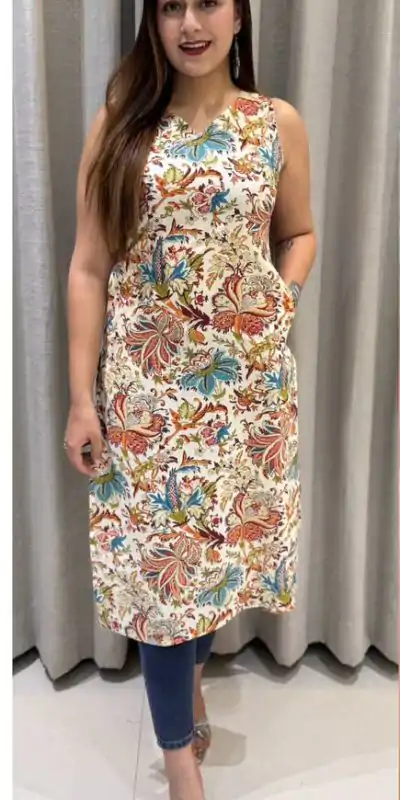 INLI Blush 7.0 Off White Color Cotton With Printed Designer Work Kurti . Get it for ₹1269. Delivery 4-6 Working Days. Shop now. | Bollywood Kurti, Creative Kurtis, Designer Kurti, Kurti, Party Wear Kurti, Selfie Kurti