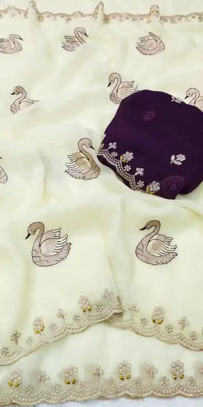 BT 1284 Off White Crunchy Chiffon Saree Perfect for Wedding, Party, Ethnic Day, Ganesh Chaturthi, Sangeet . Best Price ₹1799. Delivery 4-6 Working Days | Bollywood Sarees, Creative Sarees, Designer Sarees, Embroidered Sarees, Ethnic Saree, Modern Digital sarees, Party Wear Sarees, Sarees