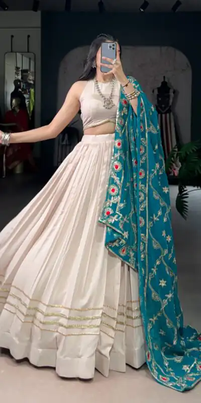 LNB 1692 Off White Pure Rayon Embroidery Work & Sequins Work Lehenga Choli in . Now at just ₹3199. Delivery 4-6 Working Days. Shop now. | Embroidered Lehenga, Bollywood Lehenga, Creative Lehenga, Designer Lehenga, Lehenga, Party Wear Lehenga