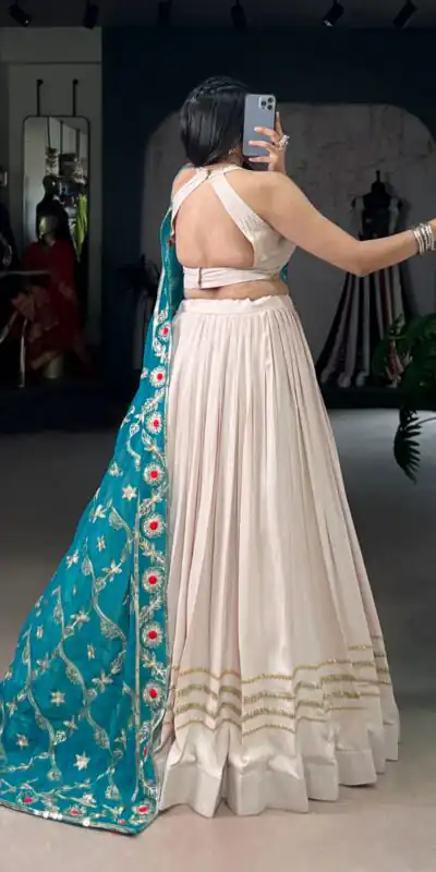 LNB 1692 Off White Pure Rayon Embroidery Work & Sequins Work Lehenga Choli in . Now at just ₹3199. Delivery 4-6 Working Days. Shop now. | Embroidered Lehenga, Bollywood Lehenga, Creative Lehenga, Designer Lehenga, Lehenga, Party Wear Lehenga