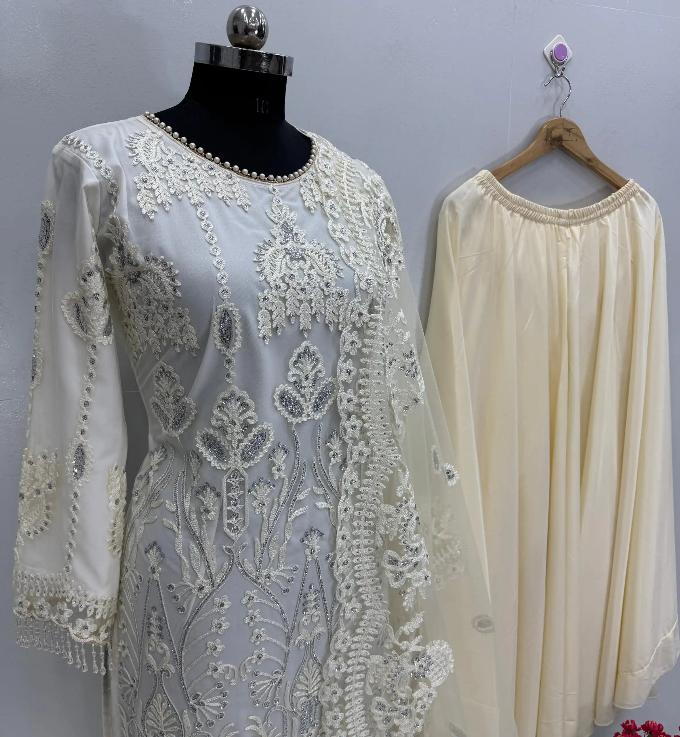 KF 1703 Off White Soft Net with Lace Work & Embroidery Work Salwar Suit . Festive Deal ₹2049. Delivery 4-6 Working Days. Shop now. | Designer Suits, Casual Suits, Creative suits, Palazzo Suits, Party Wear Suits, Patiala Suits, Salwar suit, Straight Suits