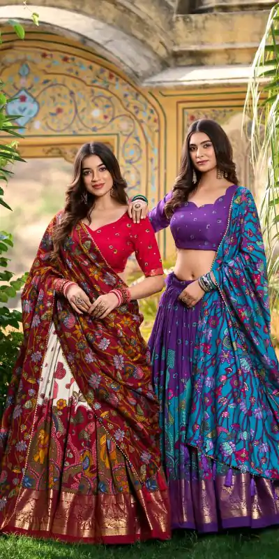 LNB 1219 Off White Tasar Silk With Gotta Patti Work & Kalamkari Print Lehenga Choli . Best Price ₹2449. Delivery 4-6 Working Days. Shop now. | Bollywood Lehenga, Creative Lehenga, Designer Lehenga, Embroidered Lehenga, Lehenga, Party Wear Lehenga