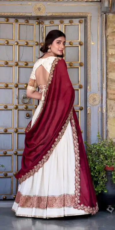 LNB 2049 Off White in Vichitra Silk Embroidery Work & Zari Work Lehenga Choli . Now at just ₹2999. Delivery 4-6 Working Days. Shop now. | Bollywood Lehenga, Creative Lehenga, Designer Lehenga, Embroidered Lehenga, Lehenga, Party Wear Lehenga