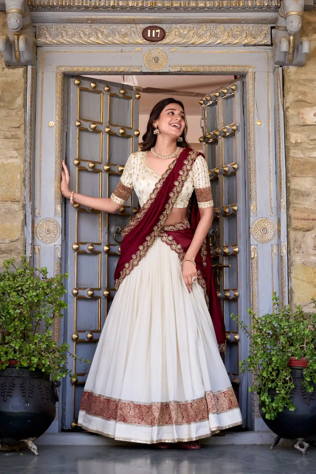 LNB 2049 Off White in Vichitra Silk Embroidery Work & Zari Work Lehenga Choli . Now at just ₹2999. Delivery 4-6 Working Days. Shop now. | Bollywood Lehenga, Creative Lehenga, Designer Lehenga, Embroidered Lehenga, Lehenga, Party Wear Lehenga