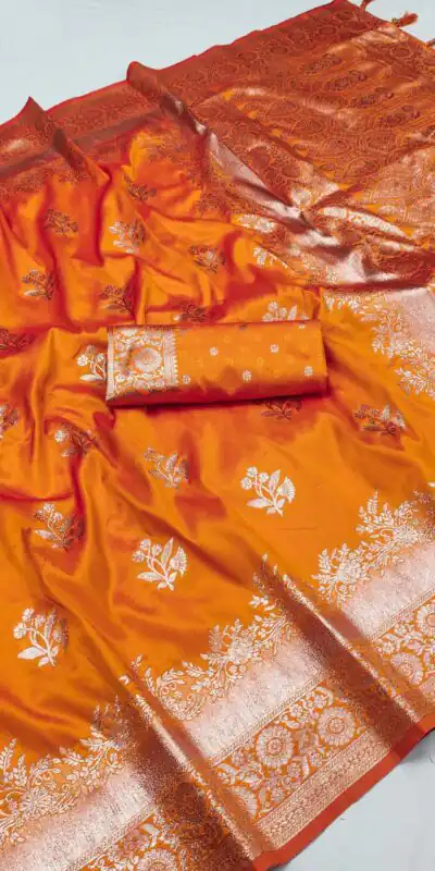 MB 39 Orange in Color Banarasi silk Zari Work & Lace Work Saree . Introductory Price ₹1999. Delivery 4-6 Working Days. Shop now. | Bollywood Sarees, Creative Sarees, Designer Sarees, Embroidered Sarees, Ethnic Saree, Modern Digital sarees, Party Wear Sarees, Sarees
