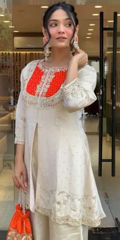 SRK 5277 Orange Mal Cotton With Embroidery Work & Bead Work Salwar Suit . Affordable Price ₹1799. Delivery 4-6 Working Days. Shop now. | Jump Suits, Casual Suits, Creative suits, Designer Suits, Palazzo Suits, Party Wear Suits, Patiala Suits, Salwar suit, Straight Suits