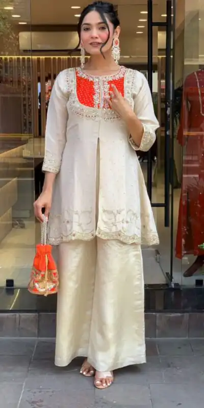 SRK 5277 Orange Mal Cotton With Embroidery Work & Bead Work Salwar Suit . Affordable Price ₹1799. Delivery 4-6 Working Days. Shop now. | Jump Suits, Casual Suits, Creative suits, Designer Suits, Palazzo Suits, Party Wear Suits, Patiala Suits, Salwar suit, Straight Suits