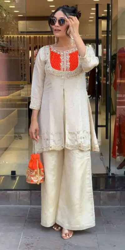 SRK 5277 Orange Mal Cotton With Embroidery Work & Bead Work Salwar Suit . Affordable Price ₹1799. Delivery 4-6 Working Days. Shop now. | Jump Suits, Casual Suits, Creative suits, Designer Suits, Palazzo Suits, Party Wear Suits, Patiala Suits, Salwar suit, Straight Suits