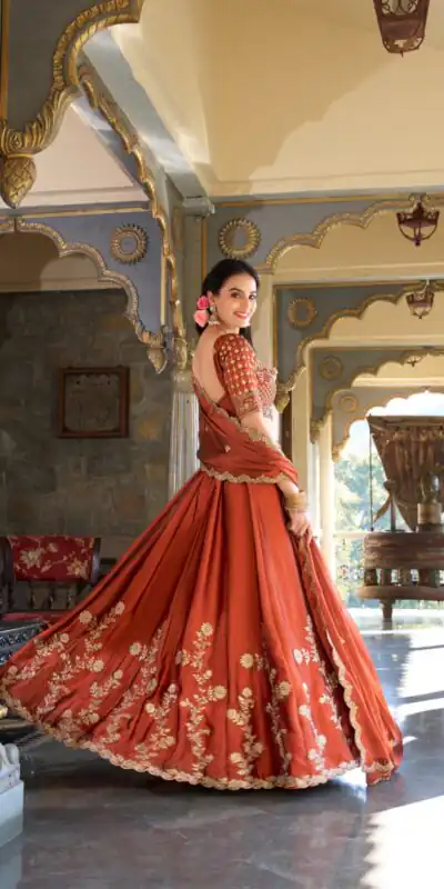 LNB 1427 Orange Rangoli Silk With Sequins Work & Embroidery Work Lehenga Choli. Exclusive Offer ₹3499. Delivery 4-6 Working Days. At 3499 | Bollywood Lehenga, Creative Lehenga, Designer Lehenga, Embroidered Lehenga, Lehenga, Party Wear Lehenga