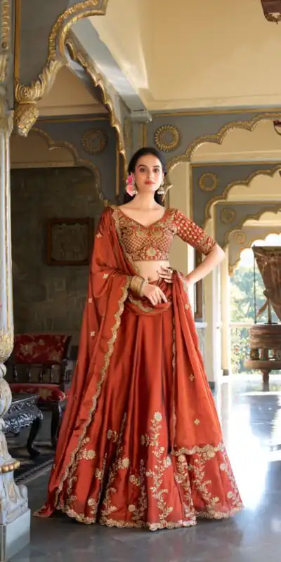 LNB 1427 Orange Rangoli Silk With Sequins Work & Embroidery Work Lehenga Choli. Exclusive Offer ₹3499. Delivery 4-6 Working Days. At 3499 | Bollywood Lehenga, Creative Lehenga, Designer Lehenga, Embroidered Lehenga, Lehenga, Party Wear Lehenga