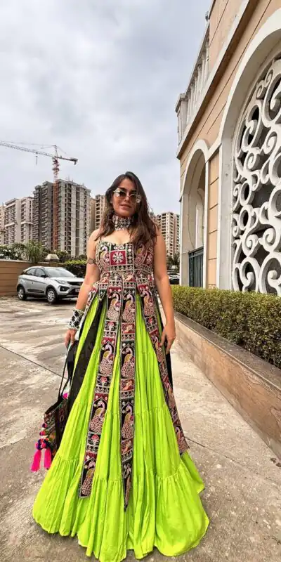 P LG 651 Parrot Green Bangalorey With Embroidery Work Lehenga Choli. Festive Deal ₹2349. Delivery 4-6 Working Days. Shop now. | Bollywood Lehenga, Creative Lehenga, Designer Lehenga, Embroidered Lehenga, Lehenga, Party Wear Lehenga