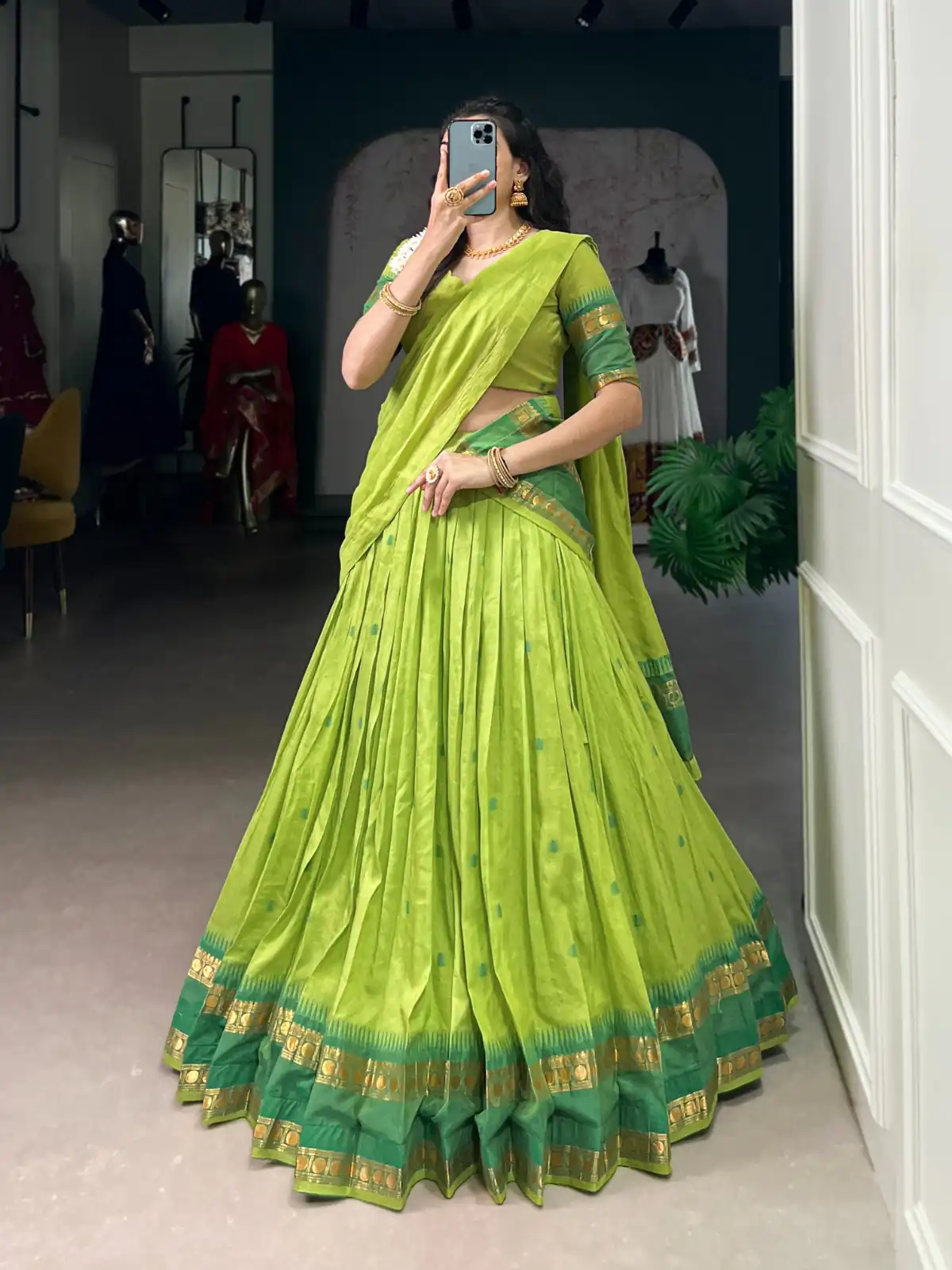 LNB 1904 Parrot Green Pure Chanderi with Zari Work Lehenga Choli . Affordable Price ₹1999. Delivery 4-6 Working Days. Shop now. | Bollywood Lehenga, Creative Lehenga, Designer Lehenga, Embroidered Lehenga, Lehenga, Party Wear Lehenga