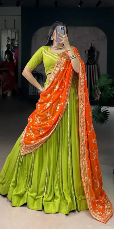 LNB 1692 Parrot Green Pure Rayon Embroidery Work & Sequins Work Lehenga Choli in . Now at just ₹3199. Delivery 4-6 Working Days. Shop now. | Embroidered Lehenga, Bollywood Lehenga, Creative Lehenga, Designer Lehenga, Lehenga, Party Wear Lehenga