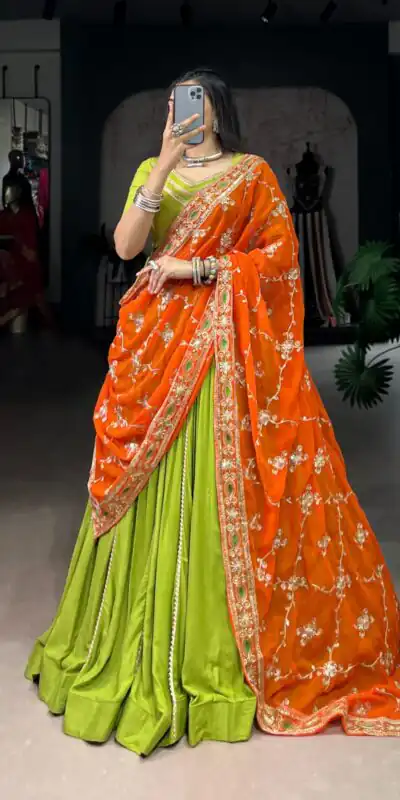 LNB 1692 Parrot Green Pure Rayon Embroidery Work & Sequins Work Lehenga Choli in . Now at just ₹3199. Delivery 4-6 Working Days. Shop now. | Embroidered Lehenga, Bollywood Lehenga, Creative Lehenga, Designer Lehenga, Lehenga, Party Wear Lehenga