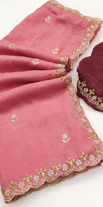 BT 1267 Peach in Crunchy Chiffon Embroidery Work Saree . Wedding, Party, Festive, Events, Exclusive Offer ₹1749. Delivery 4-6 Working Days. Shop now. | Bollywood Sarees, Creative Sarees, Designer Sarees, Embroidered Sarees, Ethnic Saree, Modern Digital sarees, Party Wear Sarees, Sarees