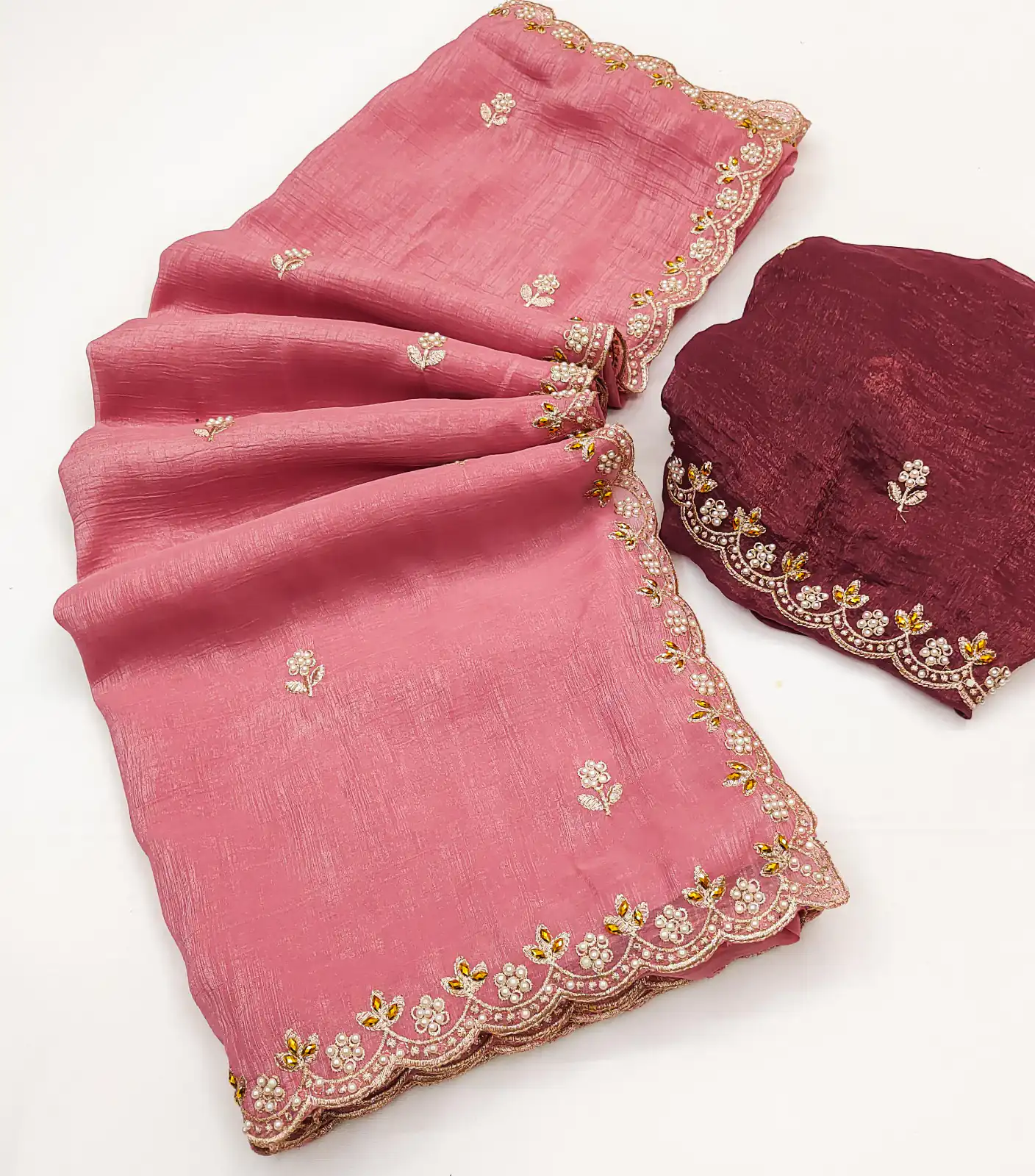 BT 1267 Peach in Crunchy Chiffon Embroidery Work Saree . Wedding, Party, Festive, Events, Exclusive Offer ₹1749. Delivery 4-6 Working Days. Shop now. | Bollywood Sarees, Creative Sarees, Designer Sarees, Embroidered Sarees, Ethnic Saree, Modern Digital sarees, Party Wear Sarees, Sarees