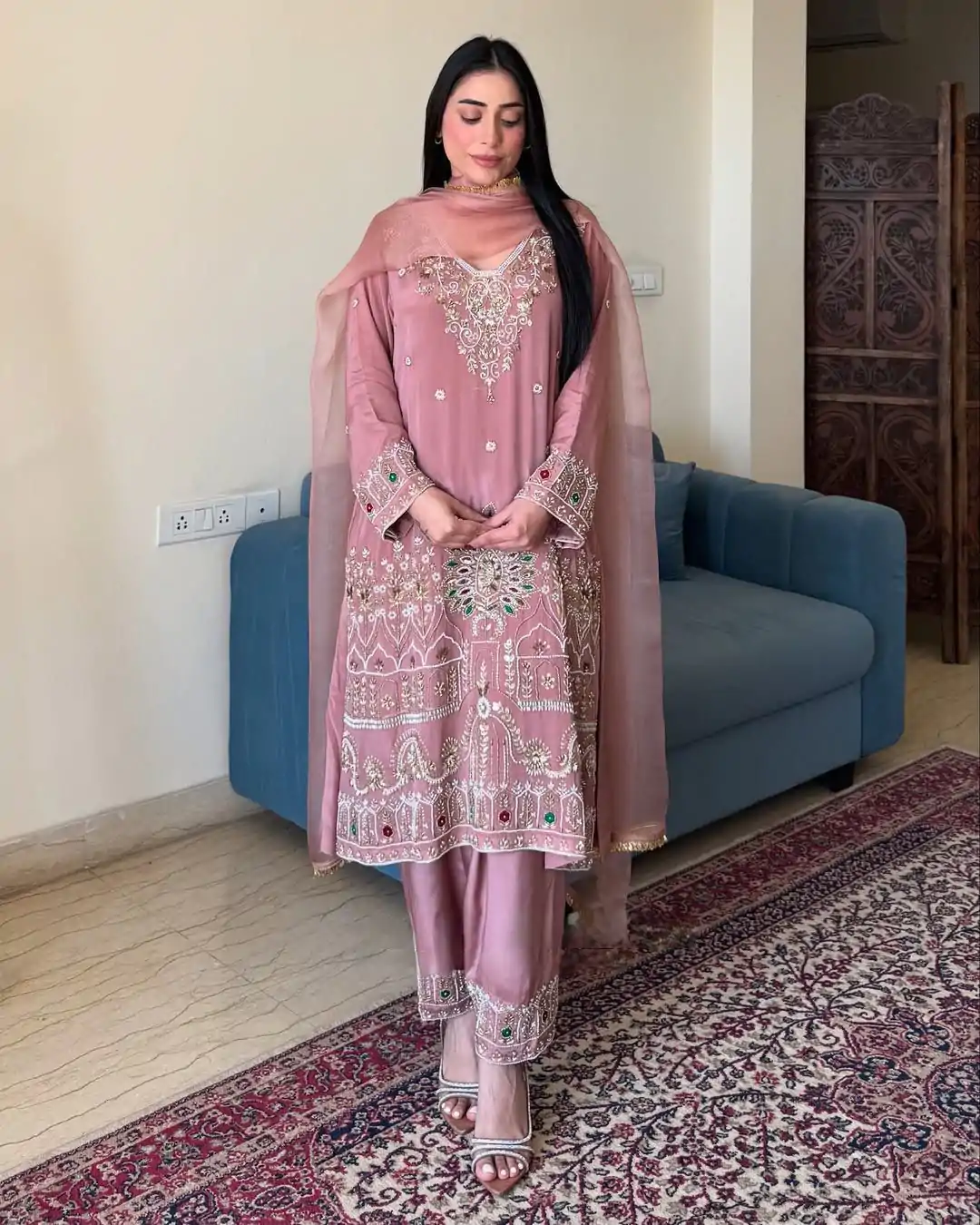 LG 2017 Peach in French Crape Lace Work & Embroidery Work Salwar Suit. Grab it for ₹1999. Delivery 4-6 Working Days. Shop now. | Designer Suits, Jump Suits, Casual Suits, Creative suits, Palazzo Suits, Party Wear Suits, Patiala Suits, Salwar suit, Straight Suits