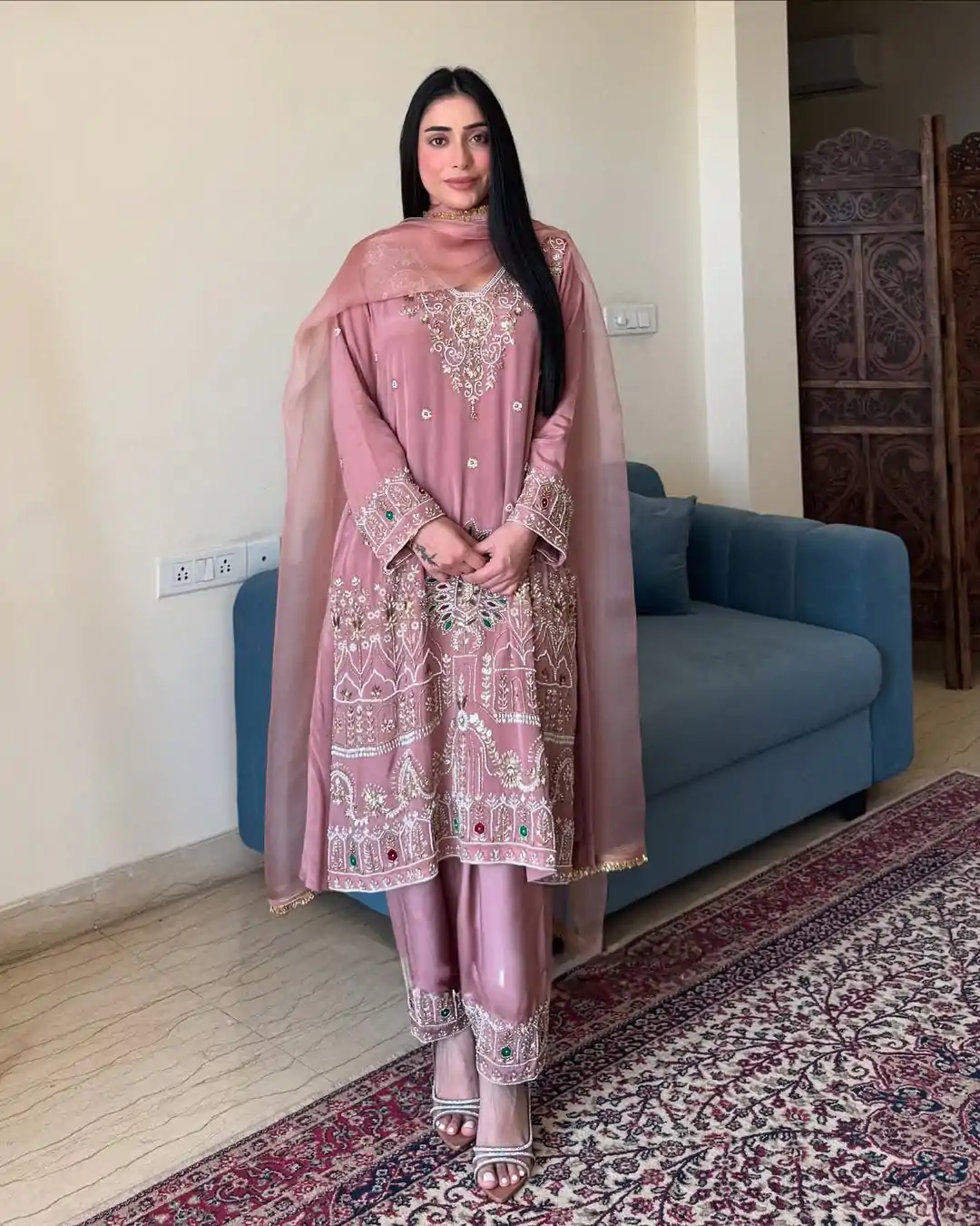 LG 2017 Peach in French Crape Lace Work & Embroidery Work Salwar Suit. Grab it for ₹1999. Delivery 4-6 Working Days. Shop now. | Designer Suits, Jump Suits, Casual Suits, Creative suits, Palazzo Suits, Party Wear Suits, Patiala Suits, Salwar suit, Straight Suits