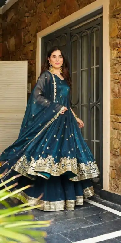 SSR 521 Peacock Blue Crunchy Silk Embroidery Work Salwar Suit Wedding, Party, Festive, Events, Navratri Garba, Anniversary, Haldi,Best Price ₹2449. | Jump Suits, Casual Suits, Creative suits, Designer Suits, Palazzo Suits, Party Wear Suits, Patiala Suits, Salwar suit, Straight Suits