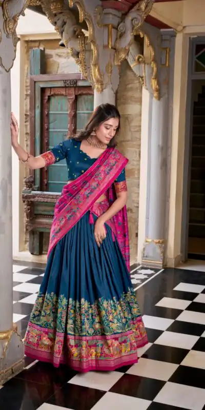 LNB 1245 Peacock Blue Tasar Silk With Gotta Patti Work & Lace Work Lehenga Choli Best Price ₹2449. Delivery 4-6 Working Days. Shop now. | Bollywood Lehenga, Creative Lehenga, Designer Lehenga, Embroidered Lehenga, Lehenga, Party Wear Lehenga