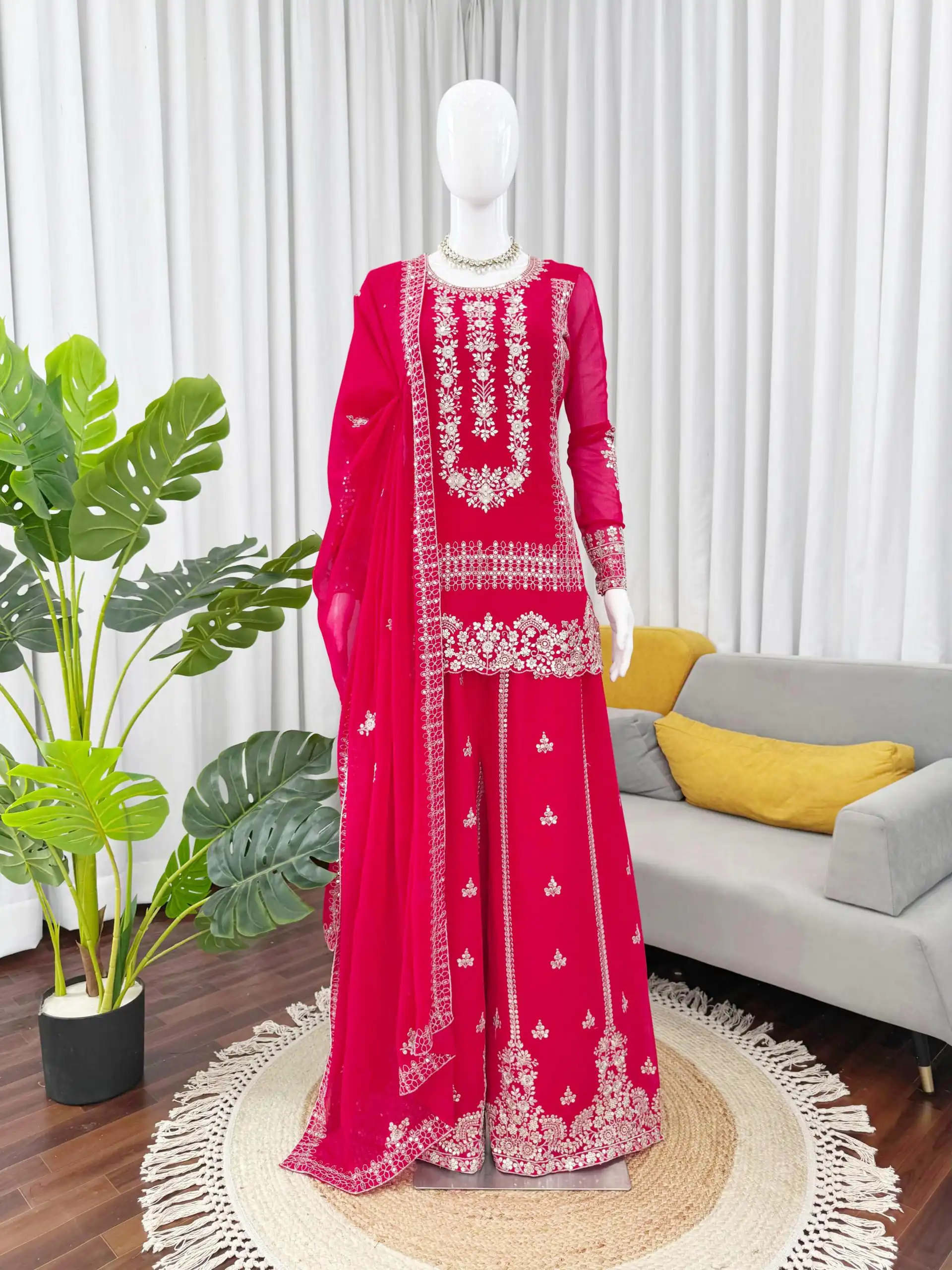 KD 1533 Pink Blooming Georgette Salwar Suit Perfect for Wedding, Party, Ethnic Day, Housewarming, Pongal . Available at ₹2149 only. Delivery 4-6 Workin | Designer Suits, Casual Suits, Creative suits, Palazzo Suits, Party Wear Suits, Patiala Suits, Salwar suit, Straight Suits