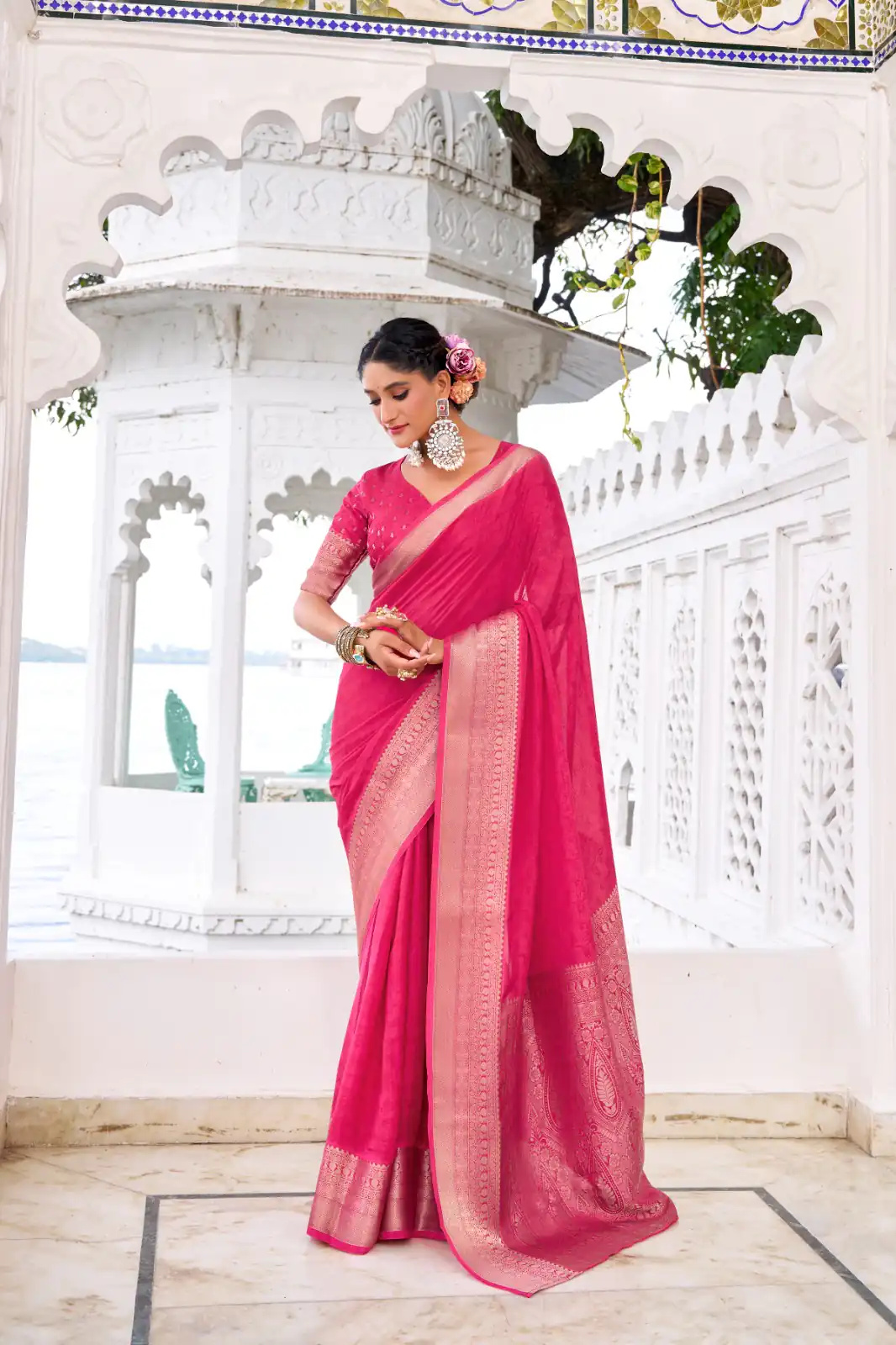 YNF 7902 Pink Color Chinon Printed With Zari Weaving Work Saree With Zari Work. Best Price ₹1549. Delivery 4-6 Working Days. Shop now. | Bollywood Sarees, Creative Sarees, Designer Sarees, Embroidered Sarees, Ethnic Saree, Modern Digital sarees, Party Wear Sarees, Sarees