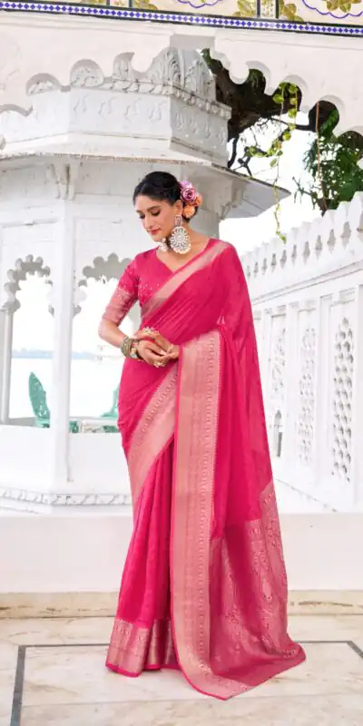 YNF 7902 Pink Color Chinon Printed With Zari Weaving Work Saree With Zari Work. Best Price ₹1549. Delivery 4-6 Working Days. Shop now. | Bollywood Sarees, Creative Sarees, Designer Sarees, Embroidered Sarees, Ethnic Saree, Modern Digital sarees, Party Wear Sarees, Sarees