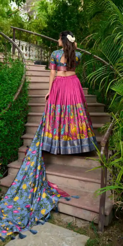 LNB 1222 Pink Dola Silk With Kalamkari Print & Zari Work Lehenga Choli . Grab it for ₹1899. Delivery 4-6 Working Days. Shop now. | Embroidered Lehenga, Bollywood Lehenga, Creative Lehenga, Designer Lehenga, Lehenga, Party Wear Lehenga