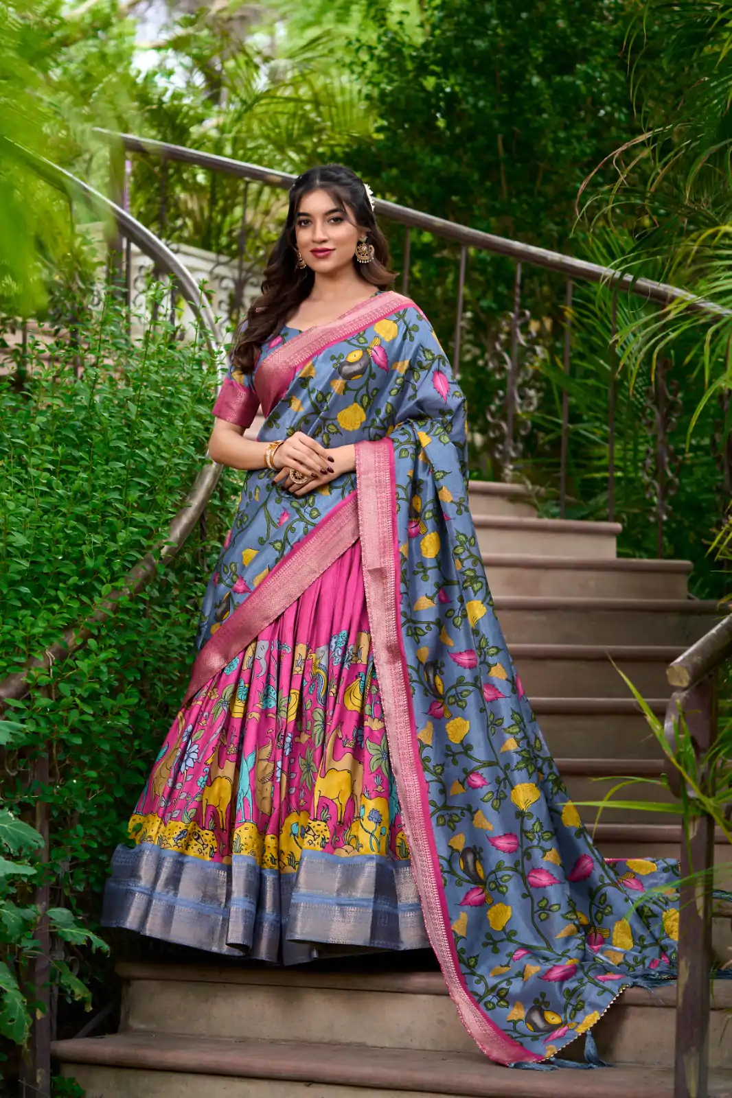 LNB 1222 Pink Dola Silk With Kalamkari Print & Zari Work Lehenga Choli . Grab it for ₹1899. Delivery 4-6 Working Days. Shop now. | Embroidered Lehenga, Bollywood Lehenga, Creative Lehenga, Designer Lehenga, Lehenga, Party Wear Lehenga