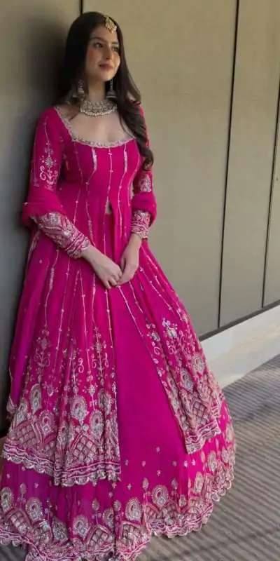SR 1691 Pink Faux Georgette With Heavy Embroidery Sequence Work Lehenga Choli Perfect for Wedding, Party, Durga Puja, Avail At Beat Price 2449/- Only | Bollywood Lehenga, Creative Lehenga, Designer Lehenga, Embroidered Lehenga, Lehenga, Party Wear Lehenga