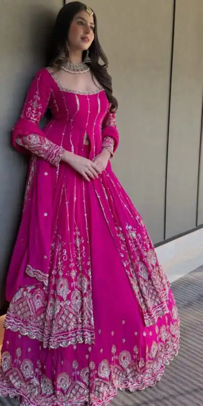 SR 1691 Pink Faux Georgette With Heavy Embroidery Sequence Work Lehenga Choli Perfect for Wedding, Party, Durga Puja, Avail At Beat Price 2449/- Only | Bollywood Lehenga, Creative Lehenga, Designer Lehenga, Embroidered Lehenga, Lehenga, Party Wear Lehenga