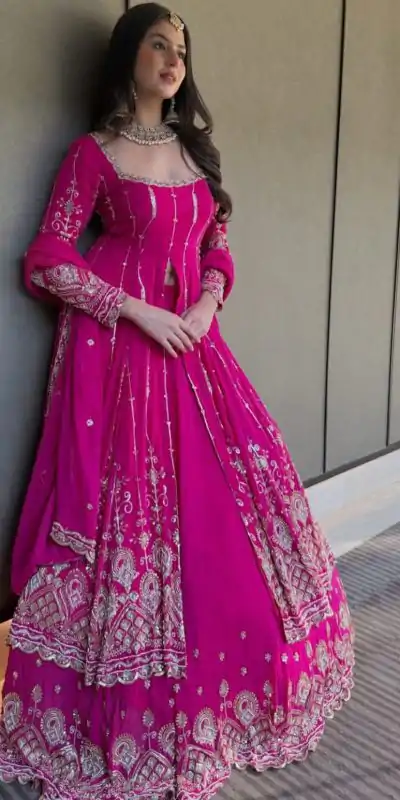 SR 1691 Pink Faux Georgette With Heavy Embroidery Sequence Work Lehenga Choli Perfect for Wedding, Party, Durga Puja, Avail At Beat Price 2449/- Only | Bollywood Lehenga, Creative Lehenga, Designer Lehenga, Embroidered Lehenga, Lehenga, Party Wear Lehenga