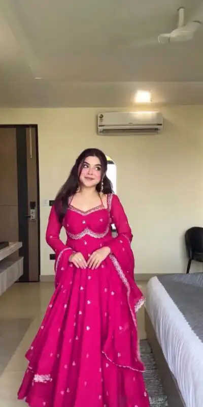 RTC 5924 Pink Georgette Thread With Sequence Gown Perfect for Wedding, Party, Reception, Holi, Eid . Available at ₹1999 only. Delivery 4-6 Working Days. | Bollywood Gowns, Creative Gowns, Designer Gowns, Embroidered Gowns, Gowns, Party Wear Gowns