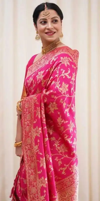 KP 4077 Pink Soft Lichi Silk Saree Perfect for Wedding, Party, Baisakhi, Temple Visit, Anniversary . Best Price ₹1349. Delivery 4-6 Working Days. | Bollywood Sarees, Creative Sarees, Designer Sarees, Embroidered Sarees, Ethnic Saree, Modern Digital sarees, Party Wear Sarees, Sarees