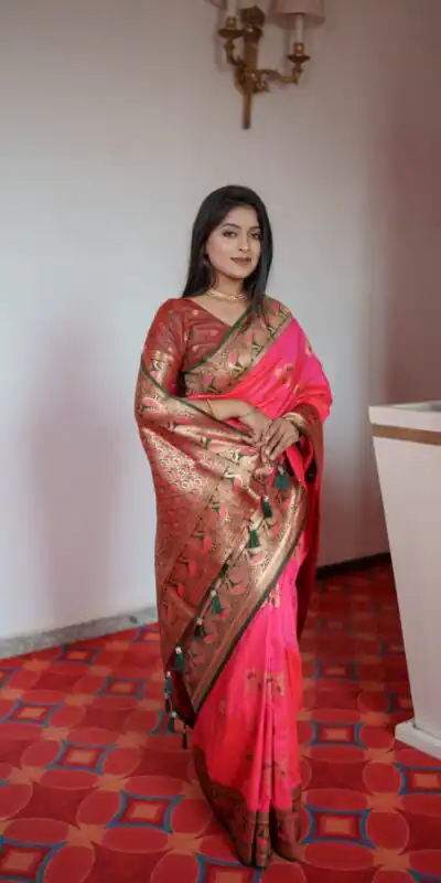 MB Paithani-3 Pink Color in Pethani Silk Zari Work & Lace Work Saree . Grab it for ₹2199. Delivery 4-6 Working Days. Shop now. | Bollywood Sarees, Creative Sarees, Designer Sarees, Embroidered Sarees, Ethnic Saree, Modern Digital sarees, Party Wear Sarees, Sarees