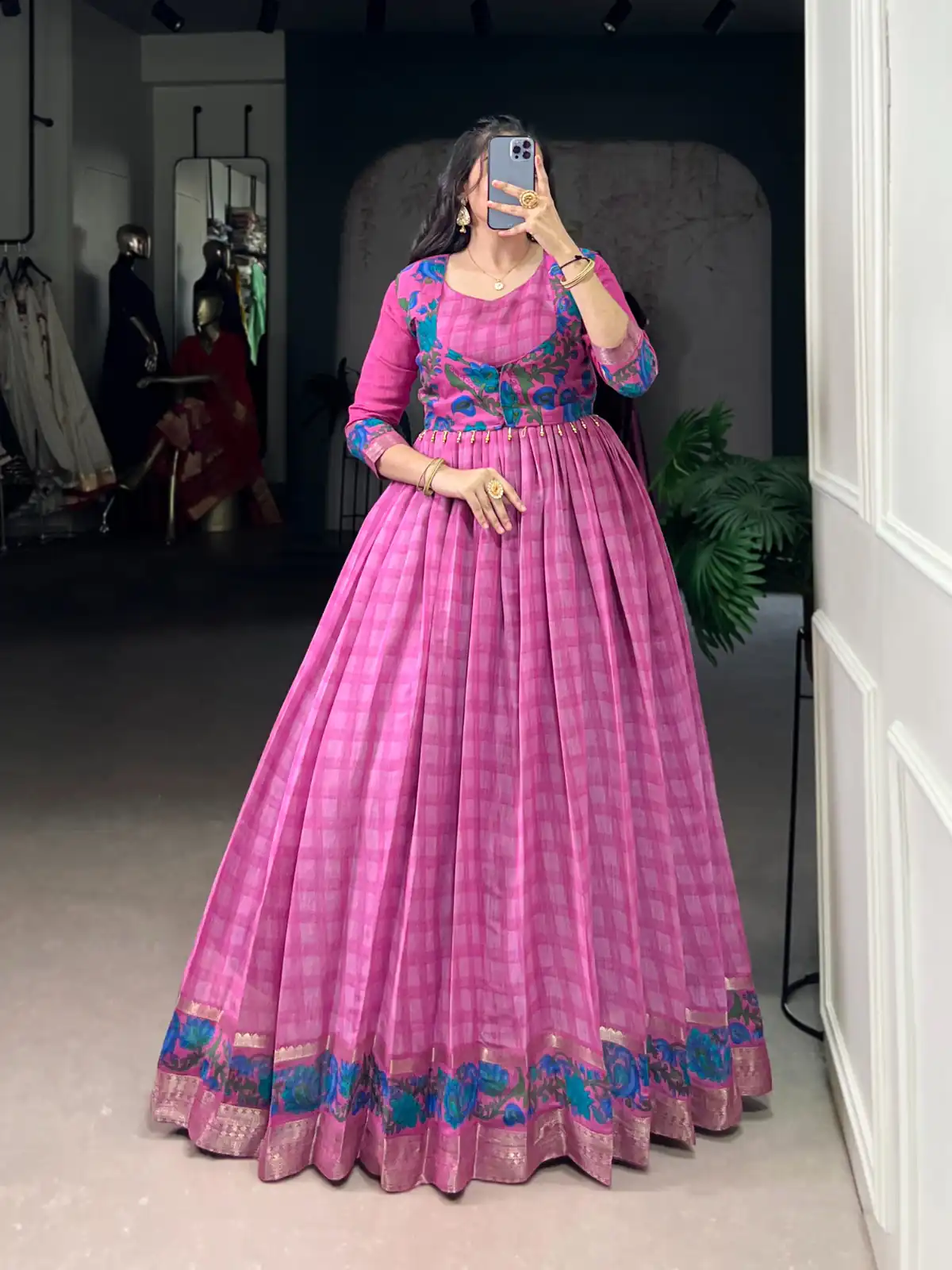 YNF 5034 Pink Polyester Viscose Chanderi Zari Work & Lace Work Gown in . Affordable Price ₹1799. Delivery 4-6 Working Days. Shop now. | Bollywood Gowns, Creative Gowns, Designer Gowns, Embroidered Gowns, Gowns, Party Wear Gowns