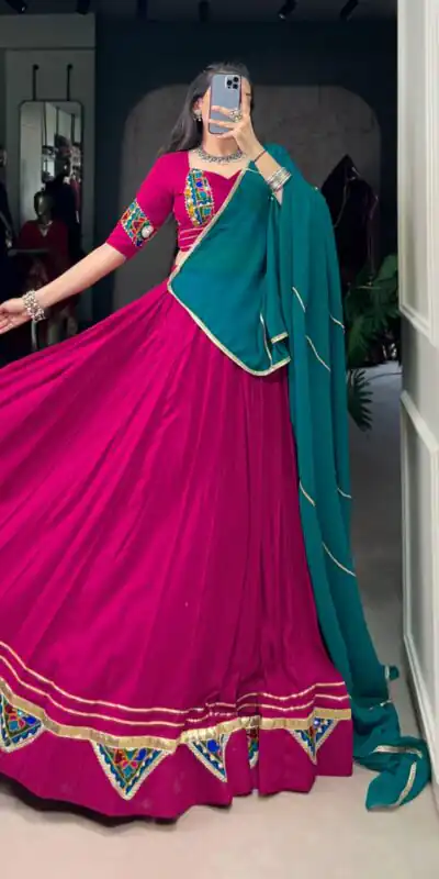 LNB 1751 Pink Pure Rayon Lehenga Choli with Mirror Work & Gamthi Work. Exclusive Offer ₹3399. Delivery 4-6 Working Days. Shop now. | Bollywood Lehenga, Creative Lehenga, Designer Lehenga, Embroidered Lehenga, Lehenga, Party Wear Lehenga