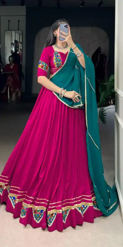 LNB 1751 Pink Pure Rayon Lehenga Choli with Mirror Work & Gamthi Work. Exclusive Offer ₹3399. Delivery 4-6 Working Days. Shop now. | Bollywood Lehenga, Creative Lehenga, Designer Lehenga, Embroidered Lehenga, Lehenga, Party Wear Lehenga
