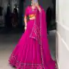 Pink Rayon Mirror Gamthi Work Lehenga Choli