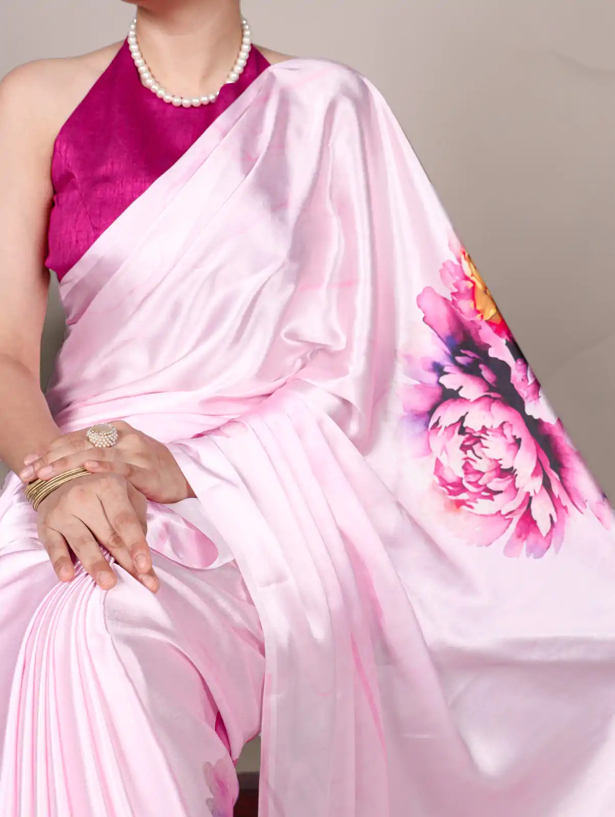YNF 7004 Pink Color Satin Silk Floral Printed Designer Work Saree . Grab it for ₹1549. Delivery 4-6 Working Days. Shop now. | Bollywood Sarees, Creative Sarees, Designer Sarees, Embroidered Sarees, Ethnic Saree, Modern Digital sarees, Party Wear Sarees, Sarees
