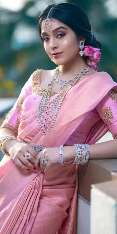 KP 3016 Pink Color Soft Lichi Silk Perfect for Wedding, Party, Makar Sankranti, Pooja, Bridal Wear Cloth. Saree. Introductory Price ₹1399. Delivery 4-6 Wo | Bollywood Sarees, Creative Sarees, Designer Sarees, Embroidered Sarees, Ethnic Saree, Modern Digital sarees, Party Wear Sarees, Sarees