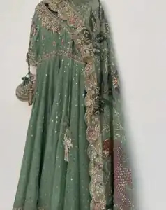 LG 2009 Pista Chinon Gown Perfect for Wedding, Party, Pongal, Ganesh Chaturthi, Family Gatherings – . Introductory Price ₹2099. Delivery 4-6 Working Days | Bollywood Gowns, Creative Gowns, Designer Gowns, Embroidered Gowns, Gowns, Party Wear Gowns